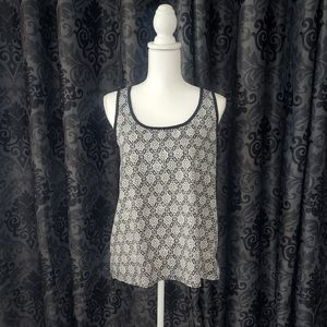 Navy Patterned Flowy Tank, Women's M